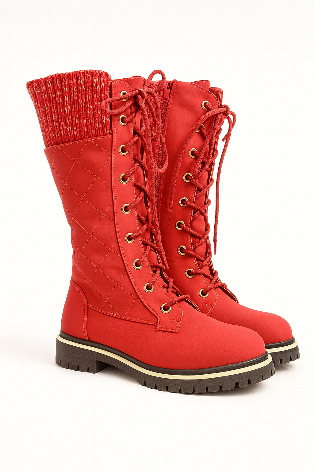 Stivali Alti con Lacci e Dettaglio Maglia