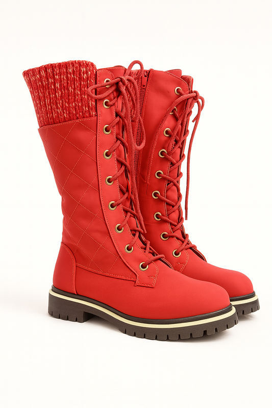 Stivali Alti con Lacci e Dettaglio Maglia